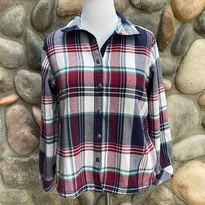 Orvis Plaid Flannel Fleece Lined Snap Front Shirt Jacket Large